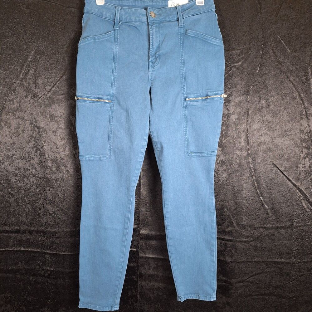 Cosmic Blue Love Teal Blue Hannah Skinny Ankle Zip Pocket Cargo Pants Size 29P
